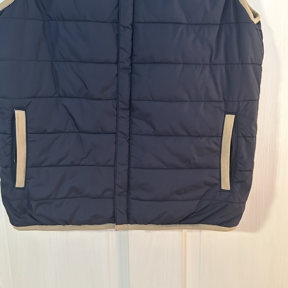 Lands End Kids Youth Puffer Fleece Lined Vest Size 7 navy/tan outdoor w/pockets - Picture 3 of 11
